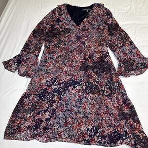 Julia Jordan Dress Blue Red Floral Chiffon Ruffle Long Sleeve Womens Size 16 EUC